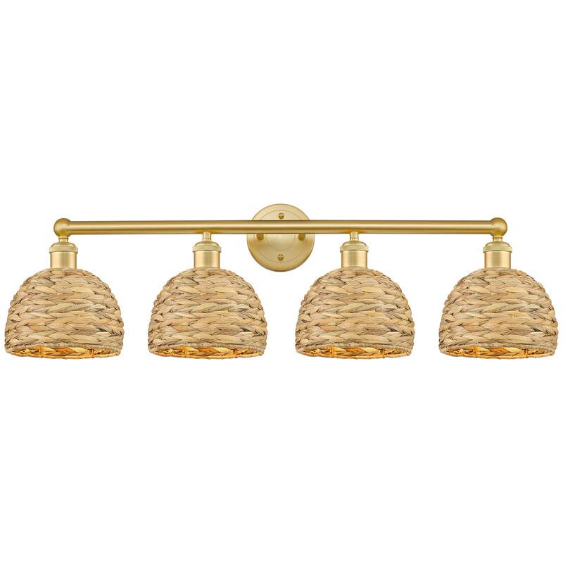 Innovations Lighting Endless Possibilities Edison - Woven Rattan - 4 Light 35" Bath Vanity Light - Satin Gold