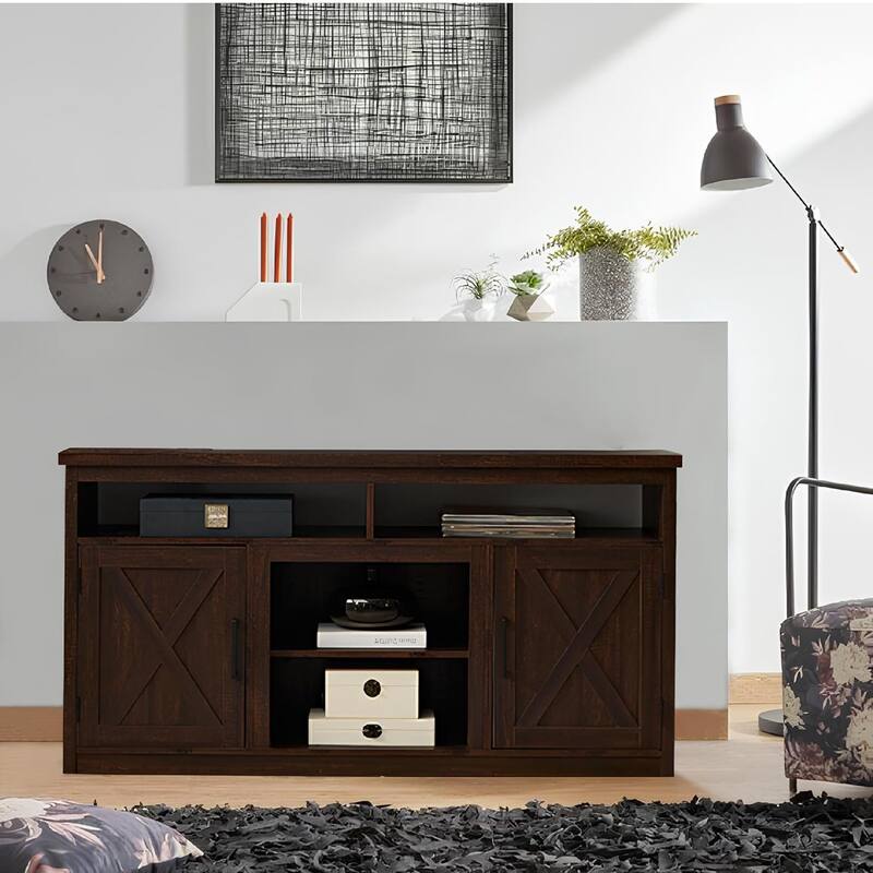 Roomfitters Farmhouse TV Stand for TVs up to 65", Modern Entertainment Center with 4 Open Storage