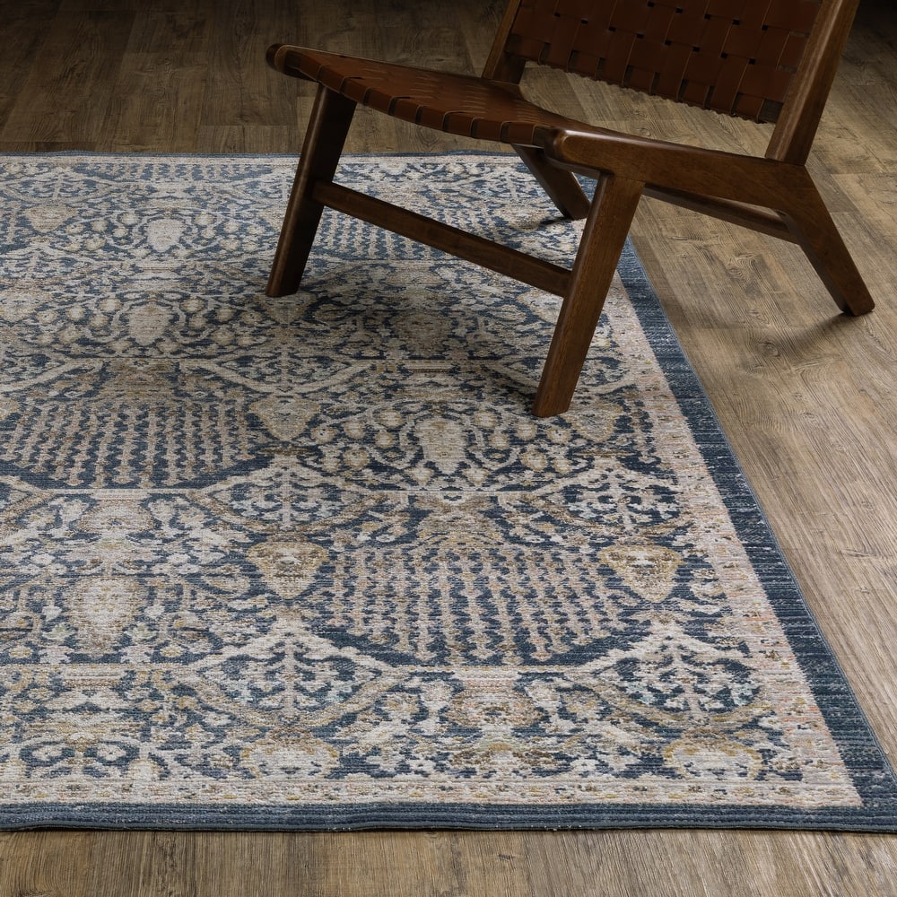 Cavett Textural Distressed Traditional Navy/ Gold Area Rug