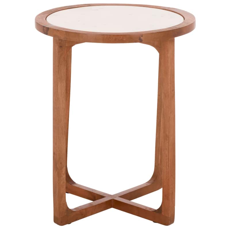 SAFAVIEH Home Minori Marble Side Table - 16"W x 16"D x 19"H - Walnut/White