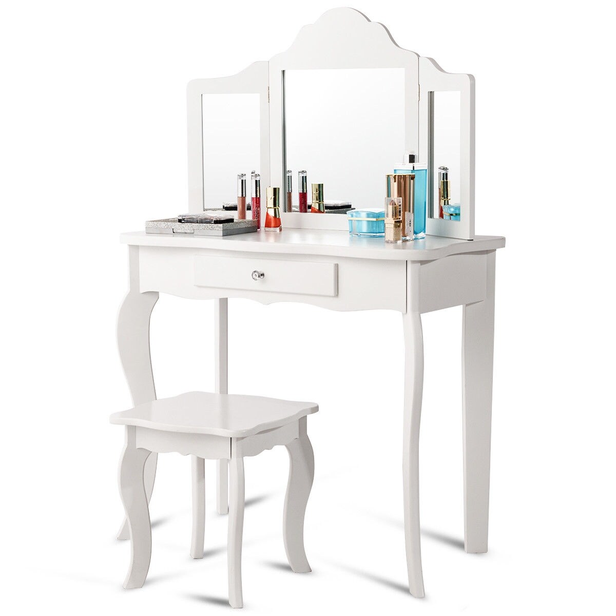 Shop Costway Vanity Table Set Makeup Dressing Table Kids Girls Stool