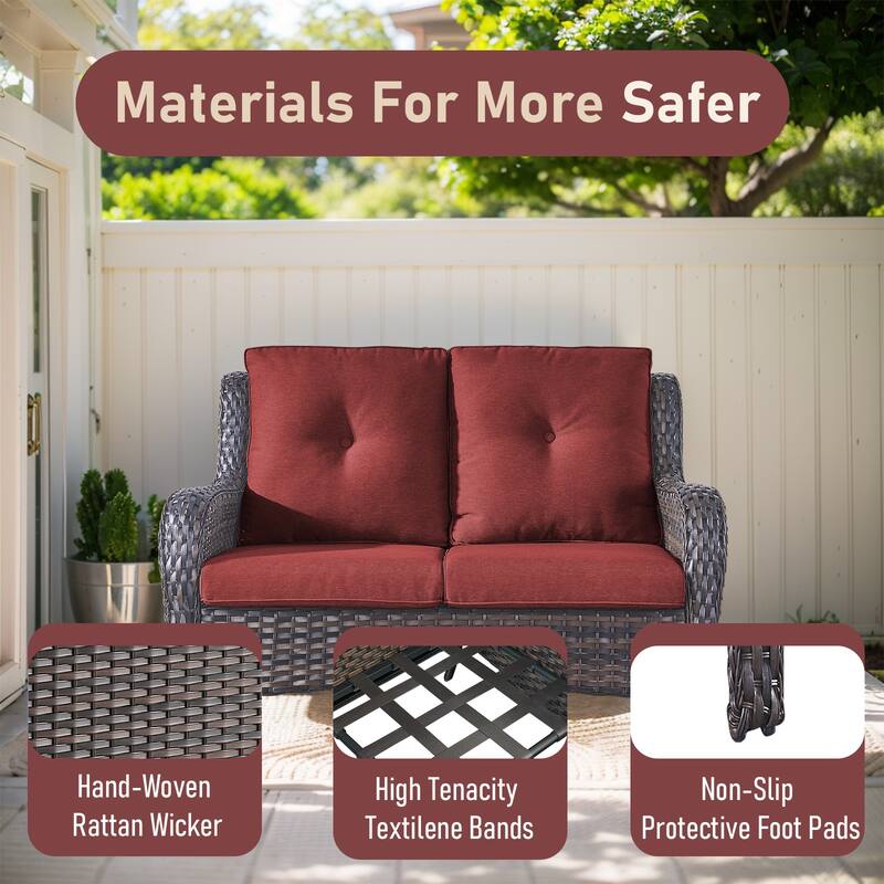 Outdoor Loveseat Sofa 2-Seat PE Rattan Patio Love Seat