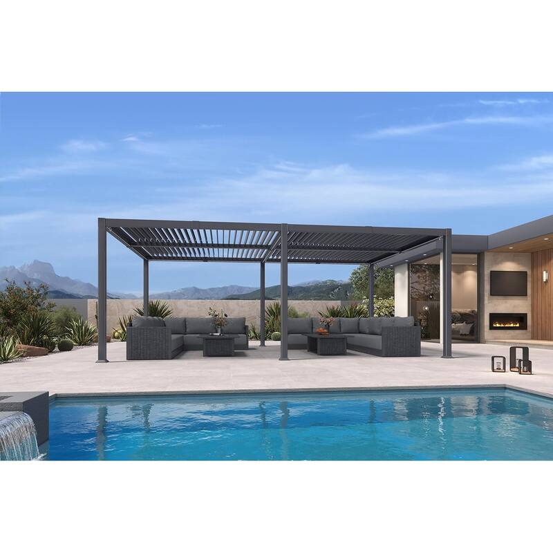 PURPLE LEAF Solar Louvered Pergola with LED String Lights Aluminum Outdoor Pergola with Adjustable Roof for Patio Garden