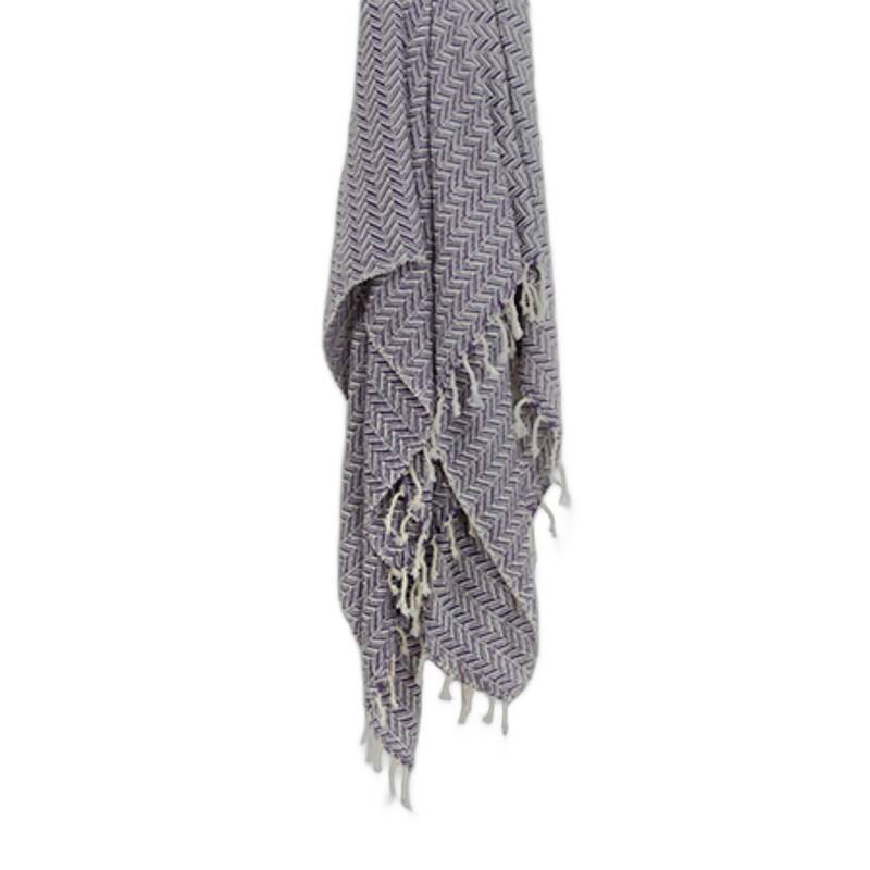 HomeRoots 50" X 60" Purple Cotton Woven Chevron Throw Blanket with Fringe