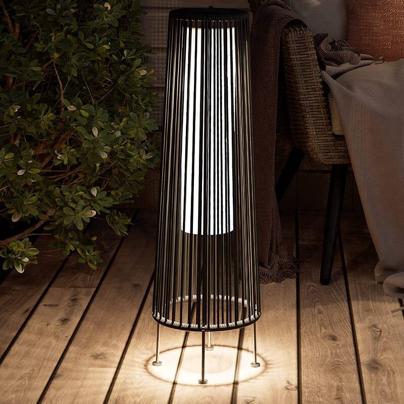 Outdoor Floor Solar Light 2-Pack, All-Weather Wicker Solar Patio Lamp Waterproof Outside Solar Deck Lamp for Porch, Yard, Garden