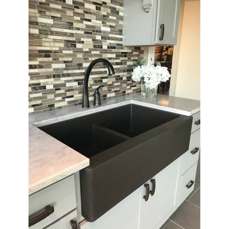 Karran Farmhouse Apron Front Quartz Double Bowl Kitchen Sink