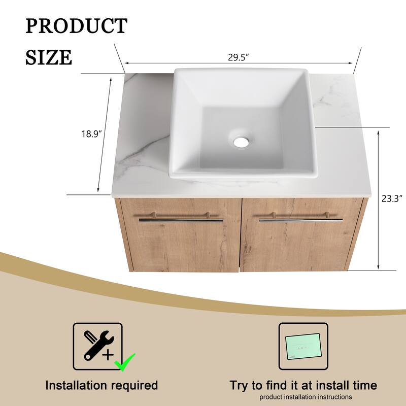 ARTCHIRLY 24"/30" Bathroom Vanity with Sink, Floating Bathroom Vanity with 2 Soft Close Doors