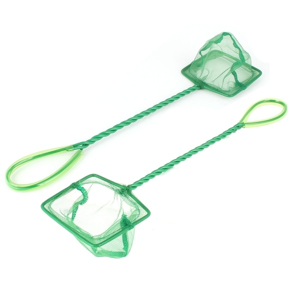 Unique Bargains 2pcs Green Plastic Coated Spiral Handle Aquarium Fish Shrimp Catch Landing Net
