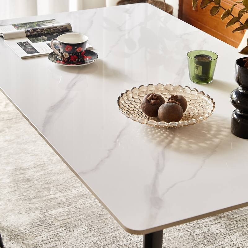 Dining Table Table 55" Rectangular White Kitchen Table with Porcelain Table Top and Metal Legs,Dining Room Table for 4,M