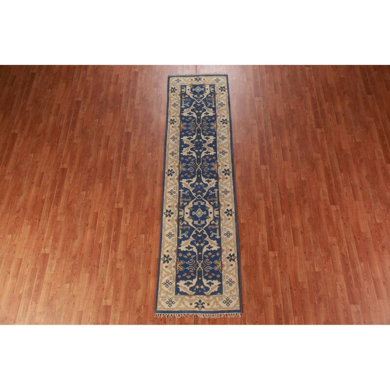 Blue Oushak Oriental Runner Rug Handmade Hallway Wool Carpet - 2'6"x 9'9"