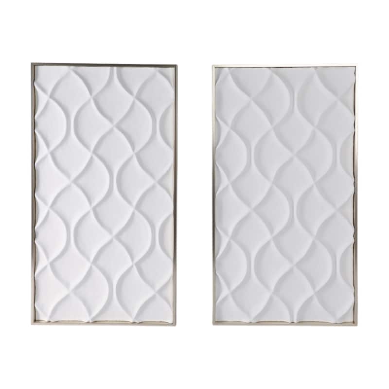 Modern Plaster Wall Decor with Geometric Design - Set of 2, 40", White