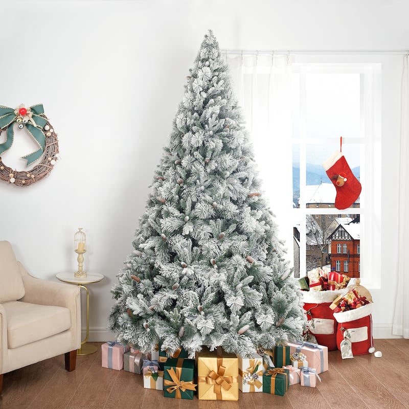 Glasgow Artificial Christmas Tree, Prelit Christmas Tree with Lights, Pine and Hinged White Christmas Trees with Tips - 7.5 Foot