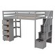 preview thumbnail 5 of 9, Twin size Loft Bed with Storage Drawers, Kid's Bed with Stairs, Pine Wooden Bed Frame with Shelves for Bedroom, Gray
