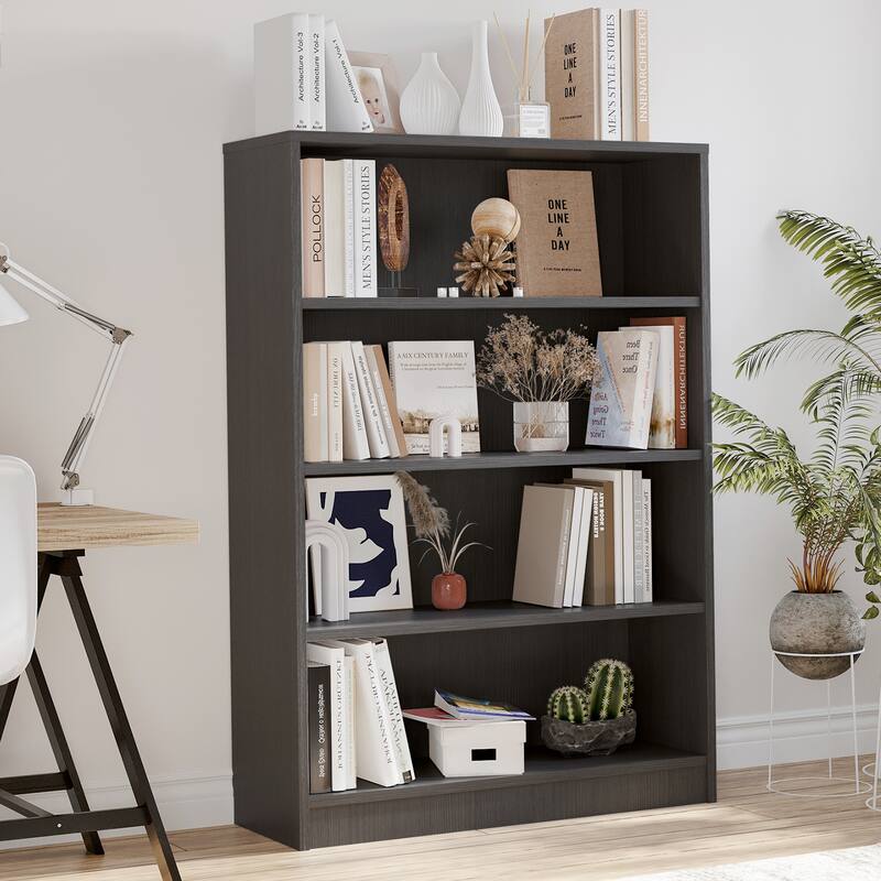 4 Shelf Bookcase 48 Inches Tall Modern Wood Bookshelf for Living Room 4 Tier Wide Manga Bookshelves Library Bookcase