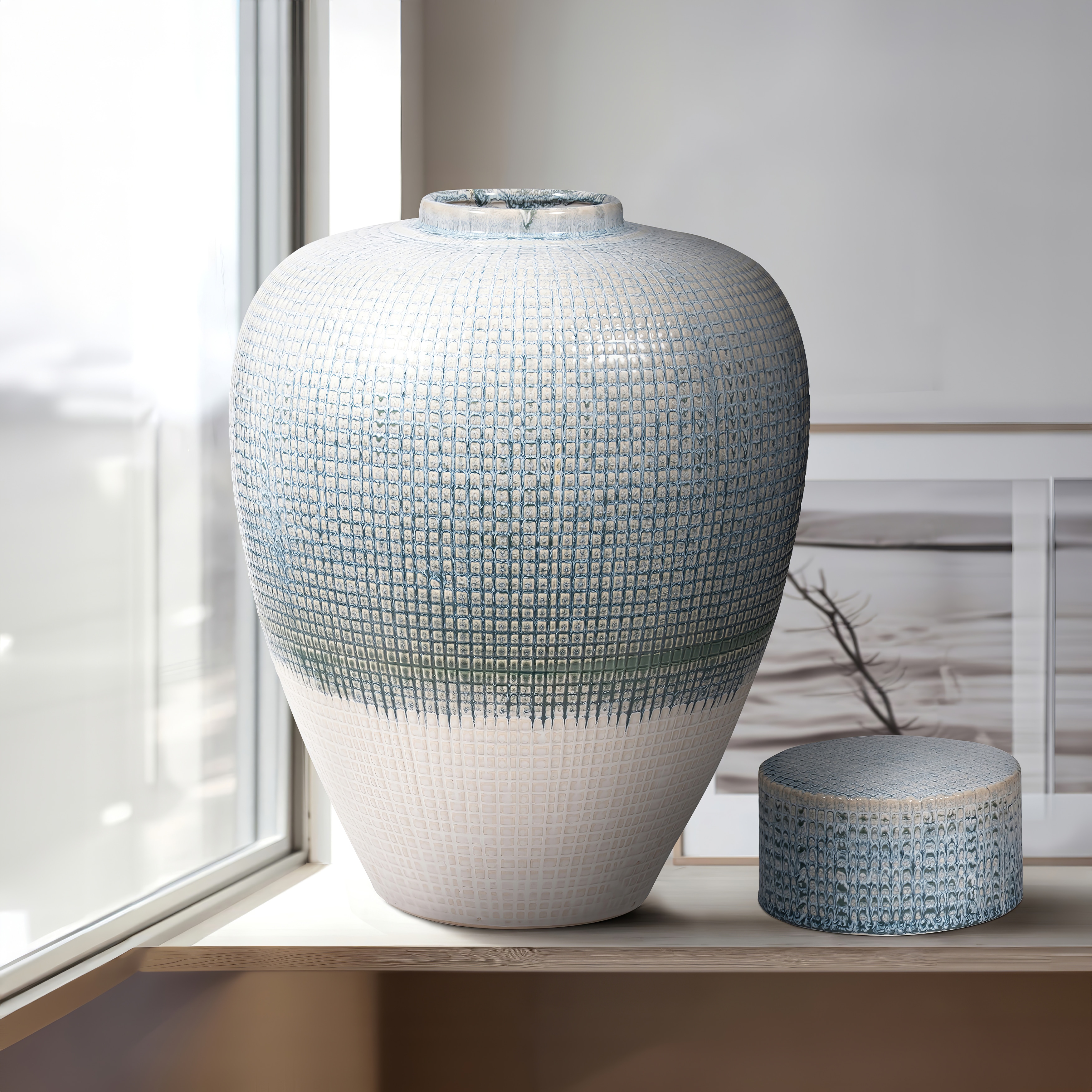 Sagebrook Home Blue Kashion Vase - Stoneware Decor Accent for Modern Living Spaces