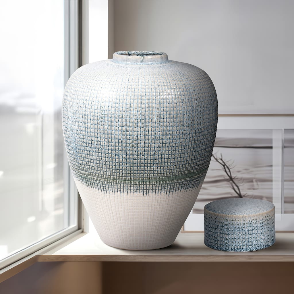 Sagebrook Home Blue Kashion Vase - Stoneware Decor Accent for Modern Living Spaces