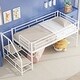 preview thumbnail 1 of 15, Metal Low Loft Bed with Underneath Play and Storage Spaces for Kids, Metal Loft Bedframe with Staircase and Guardrail White - Twin