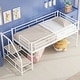 preview thumbnail 2 of 15, White Twin Size Metal Mid Loft Bed with Storage Stairs and Fence