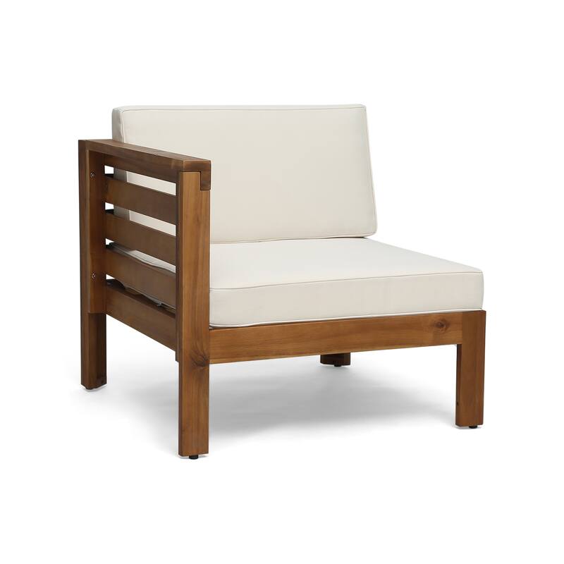 Roomfitters Outdoor L-Shaped Sofa Set, Wooden Patio Sectional with Cushions and Coffee Table for Garden or Deck, Beige