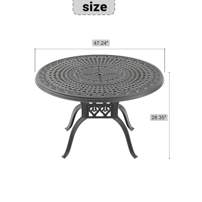 Cast Aluminum Patio Dining Table With Frame and Umbrella Hole