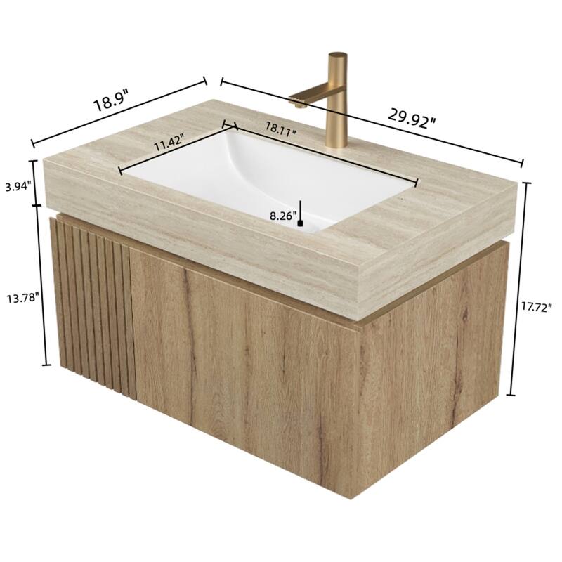 30" White Oak Cabinet only, NO Basin and Top, NO Faucet and Sink Cover