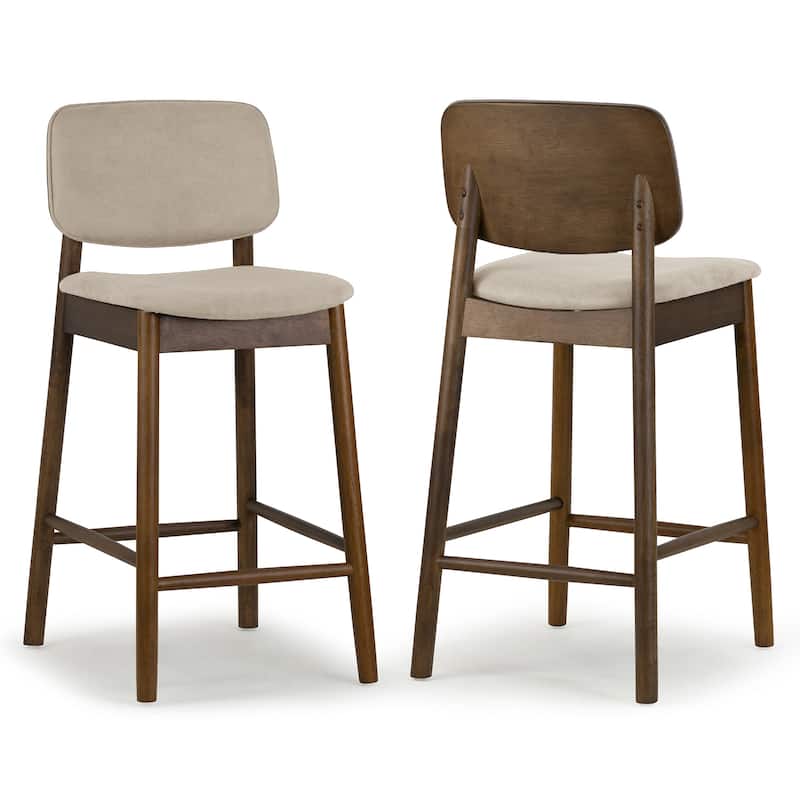 Set of 2 Azura Beige Fabric Counter Stool with Walnut Wood Legs