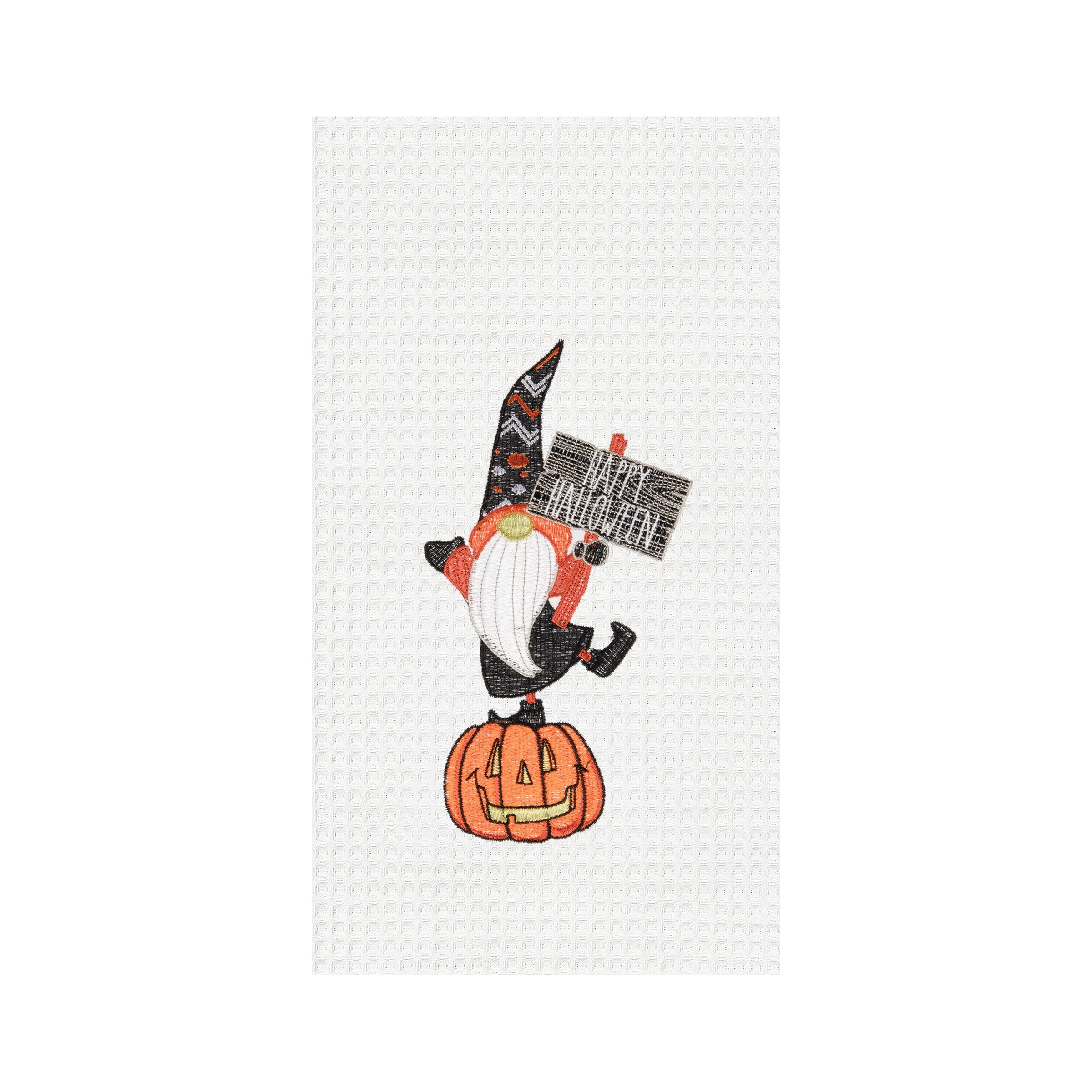 Halloween Gnome Embroidered & Waffle Weave Kitchen Towel