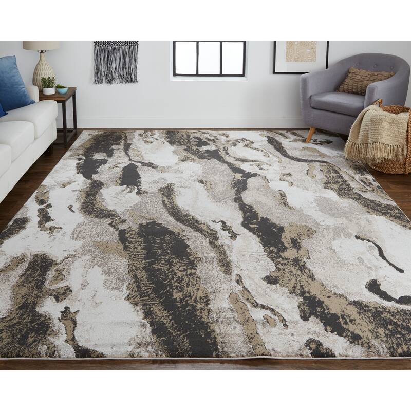 Kayden Contemporary Abstract Charcoal Gray/Beige Area Rug
