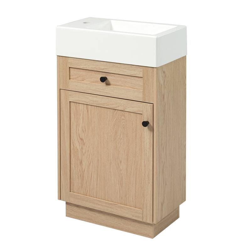 Bathroom Vanity with Sink, Wooden Bathroom Storage Cabinet, Narrow Bathroom Vanity with Reversible Door & Adjustable Shelf