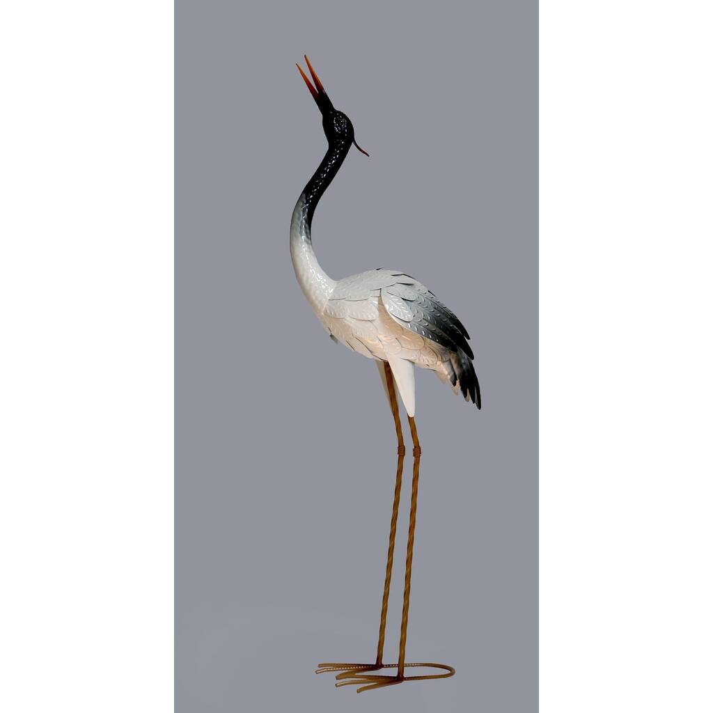 White And Black Standing Heron Garden Statue