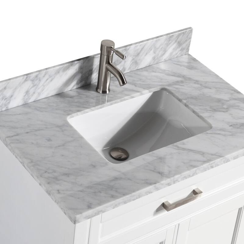 Vanity Art 36-Inch Single Sink Bathroom Vanity Set Carrara Marble Stone Top 3 Drawers 1 Shelf Undermount Sink with Free Mirror