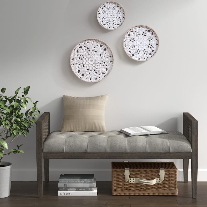 Madison Park Medallion Trio Distressed White Floral 3-piece Carved Wood Wall Decor Set