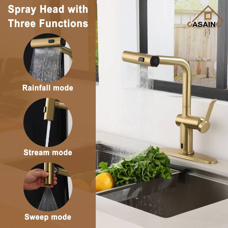 Single Handle Pull Down Sprayer Kitchen Faucet with Motion Sense Wave, Power Boost