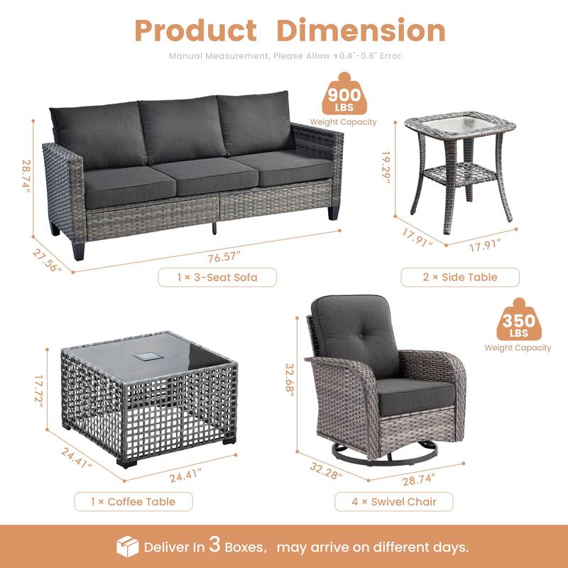 XIZZI Outdoor Patio Furniture Grey Wicker Conversation Seating Set