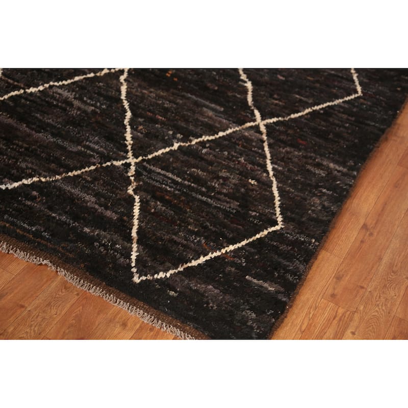 Geometric Black Moroccan Oriental Area Rug Handmade Wool Carpet - 6'11" x 9'9"