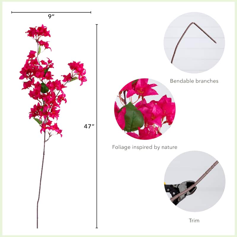 Bougainvillea Blossom Artificial Floral Stem Sprays - 47" - Pink - Set of 3