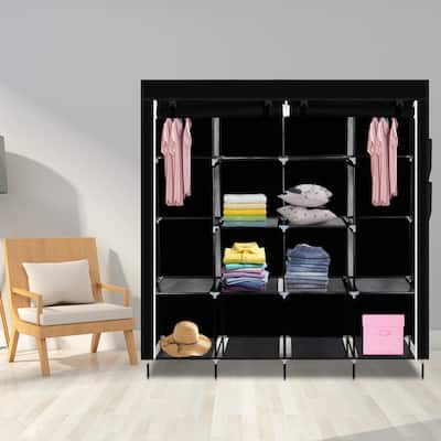 Clothes Closet Portable Wardrobe 12-shelf 4-pocket Storage Rack