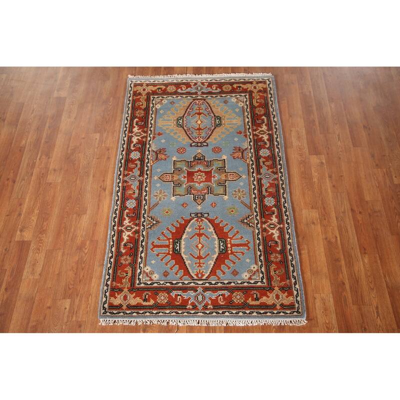 Light Blue Kazak Indian Area Rug Hand-knotted Wool Carpet - 3'2"x 5'1"