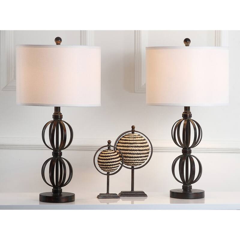 SAFAVIEH Lighting Vibha 28-inch Double Sphere Oil-Rubbed Bronze Table Lamp (Set of 2) - 14Wx14Dx28H