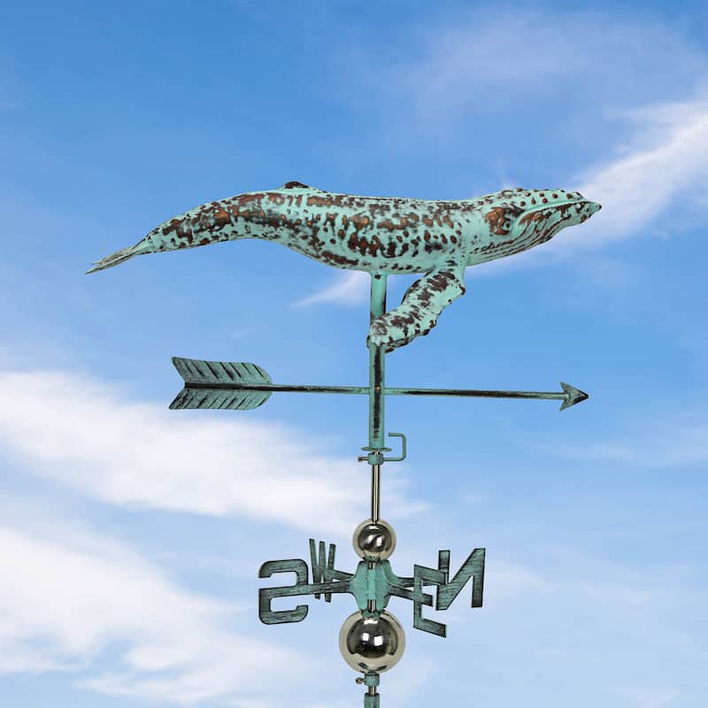 Verdigris Copper Humpback Whale Weathervane Roof Mount Garden Art - 31.25 X 25 X 13 inches