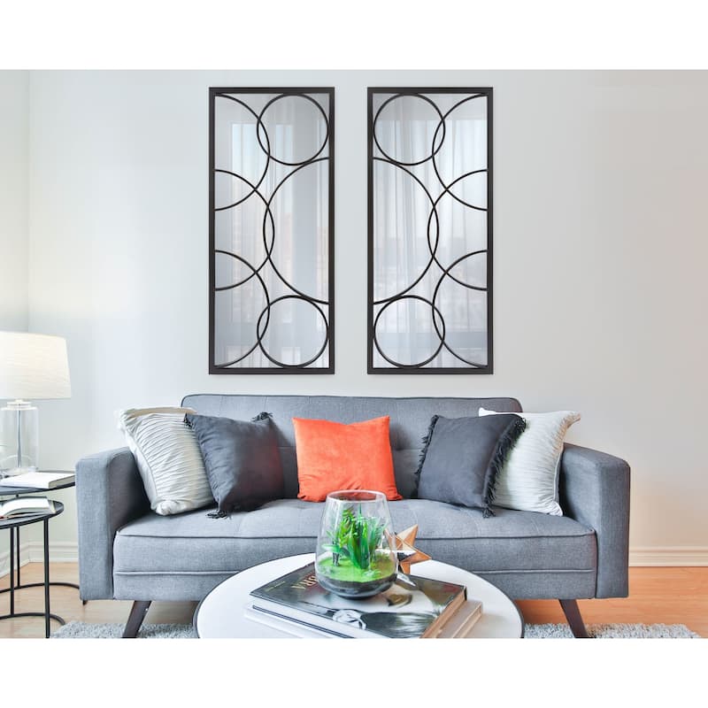 Allan Andrews Rectangular Metal Framed Black Wall Mirror with Circular Overlays - 47"H x 21"W