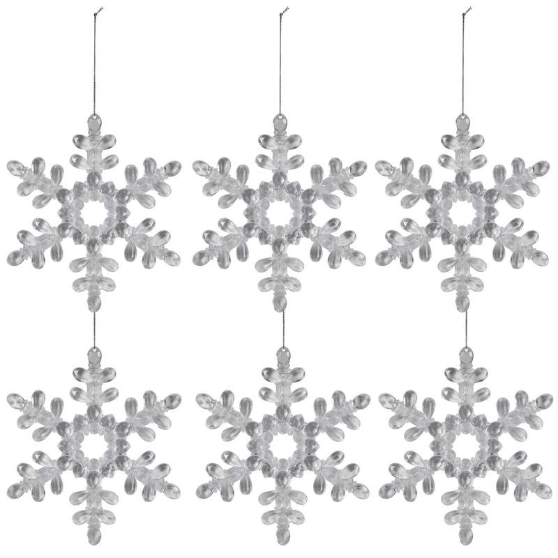 Hanging Acrylic Snowflake Christmas Ornaments - 7" - Clear - Set of 6