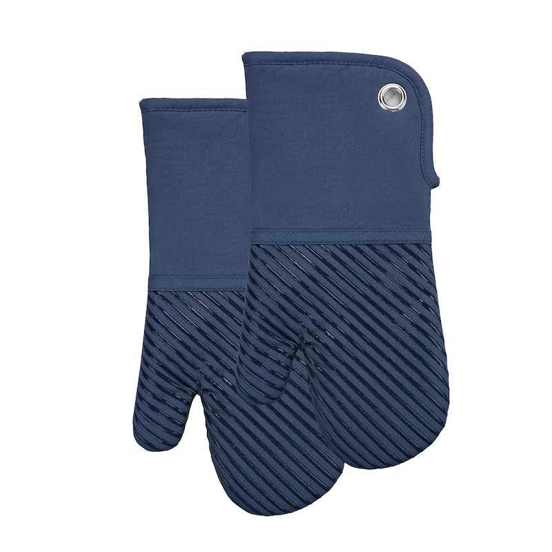 Silicon Print Oven Mitt-Pair - 7x13.5 - Blue