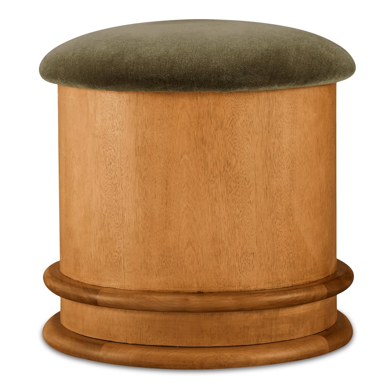 NADAAL STUDIOS Breyson Storage Stool, Mushroom-Inspired Silhouette, Solid Birch Base, Olive