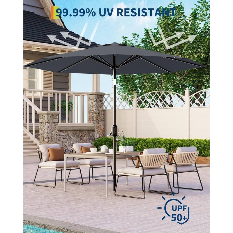 10 Ft Patio Umbrella with Solar Lights, Outdoor Table Umbrella with 40 LED Lights & Tilt Crank