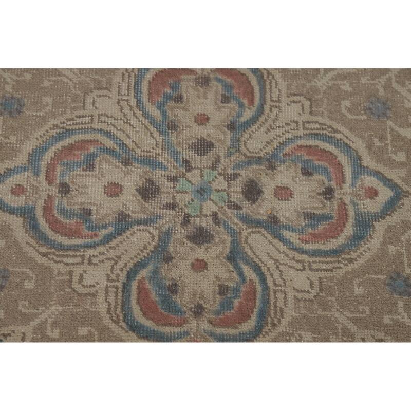 Medallion Tabriz Persian Area Rug Beige Hand-Knotted Wool Carpet - 9'5"x 12'3"