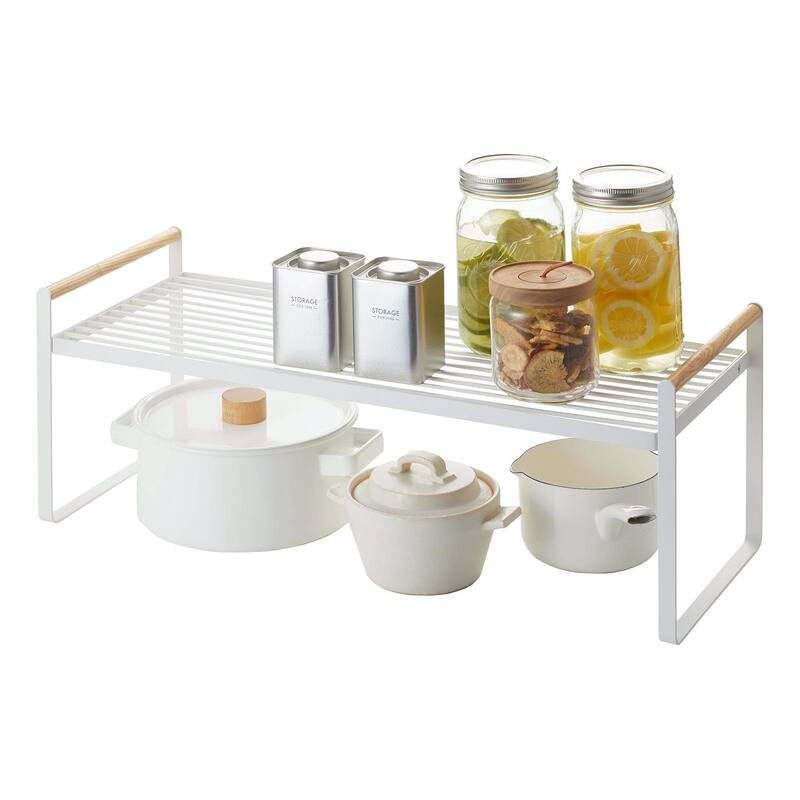 Yamazaki Home Countertop Wire Shelf, Steel and Wood, Holds 11 lbs - L 8.86 x W 23.62 x H 8.66 inches - White