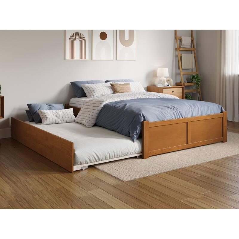 Concord Platform Bed with Footboard and Twin Trundle Bed - Light Toffee - Full