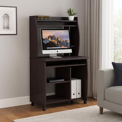 Niro Utility Desk Cart with Hutch, 7 Shelves, 53 Inch Red Cocoa Brown