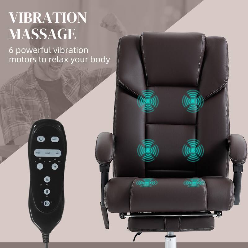 Massage Office Chair with Lumbar Heating, 6 Vibration Points, Footrest & Adjustable Height
